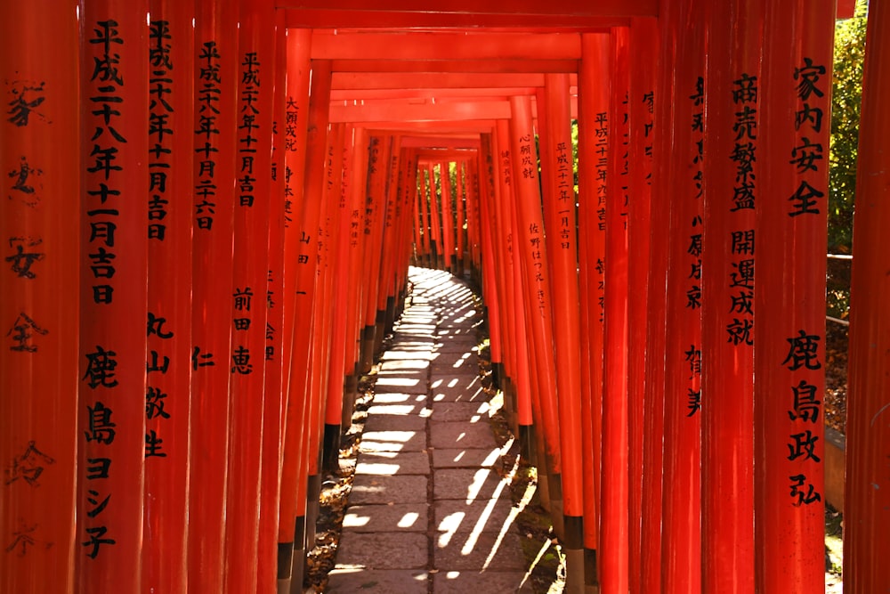 red and black wooden posts