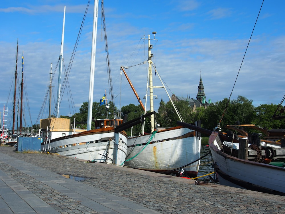 weißes und braunes Boot tagsüber im Dock