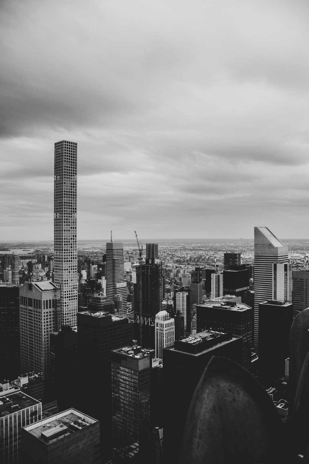 grayscale photo of city buildings