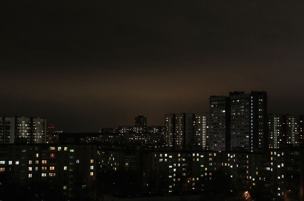 city skyline during night time