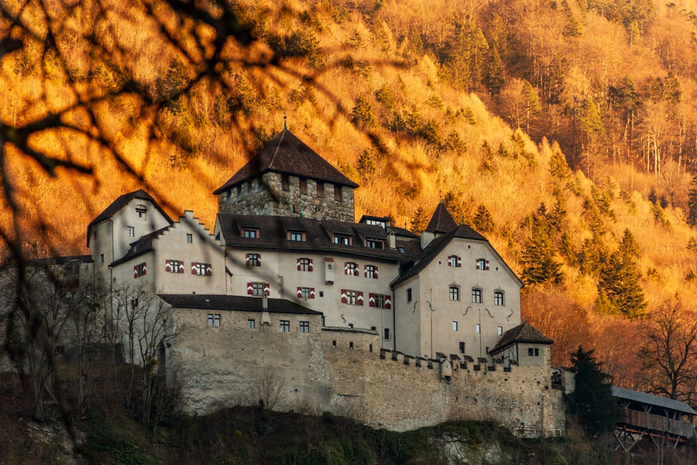 Weiße und graue Betonburg auf dem Hügel