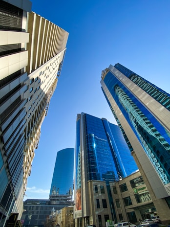 blue and white high rise building