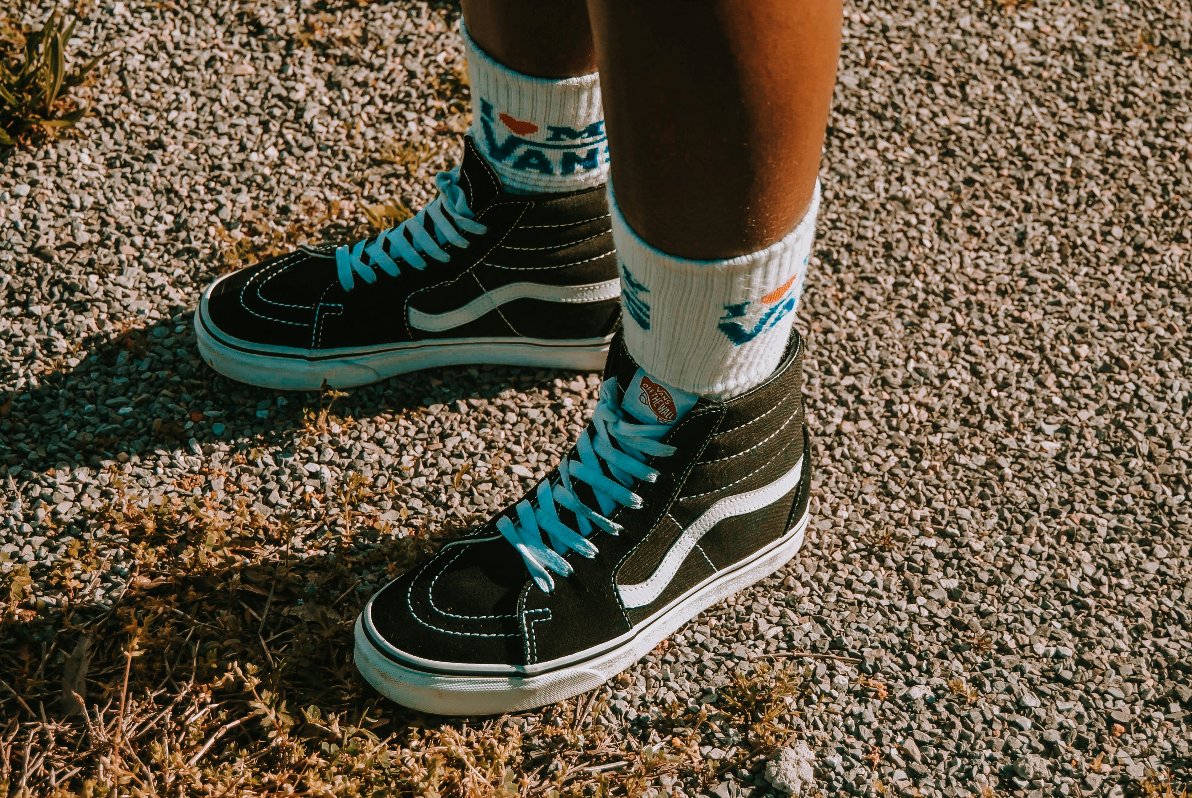 blue black and white nike high tops