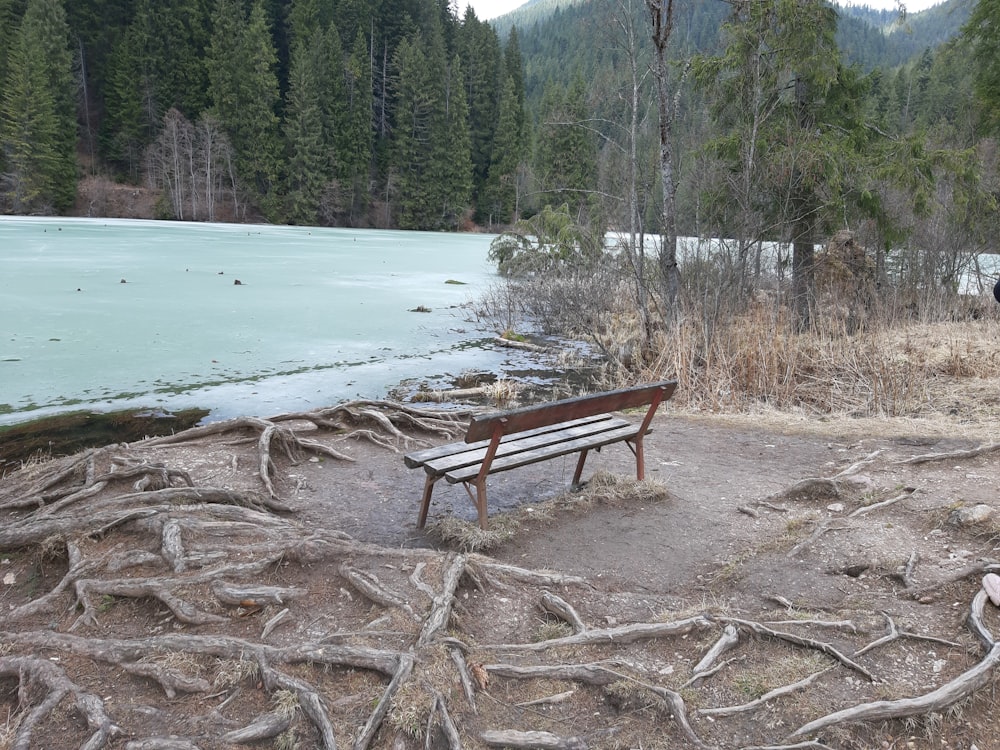 brown wooden bench on brown sand near body of water during daytime