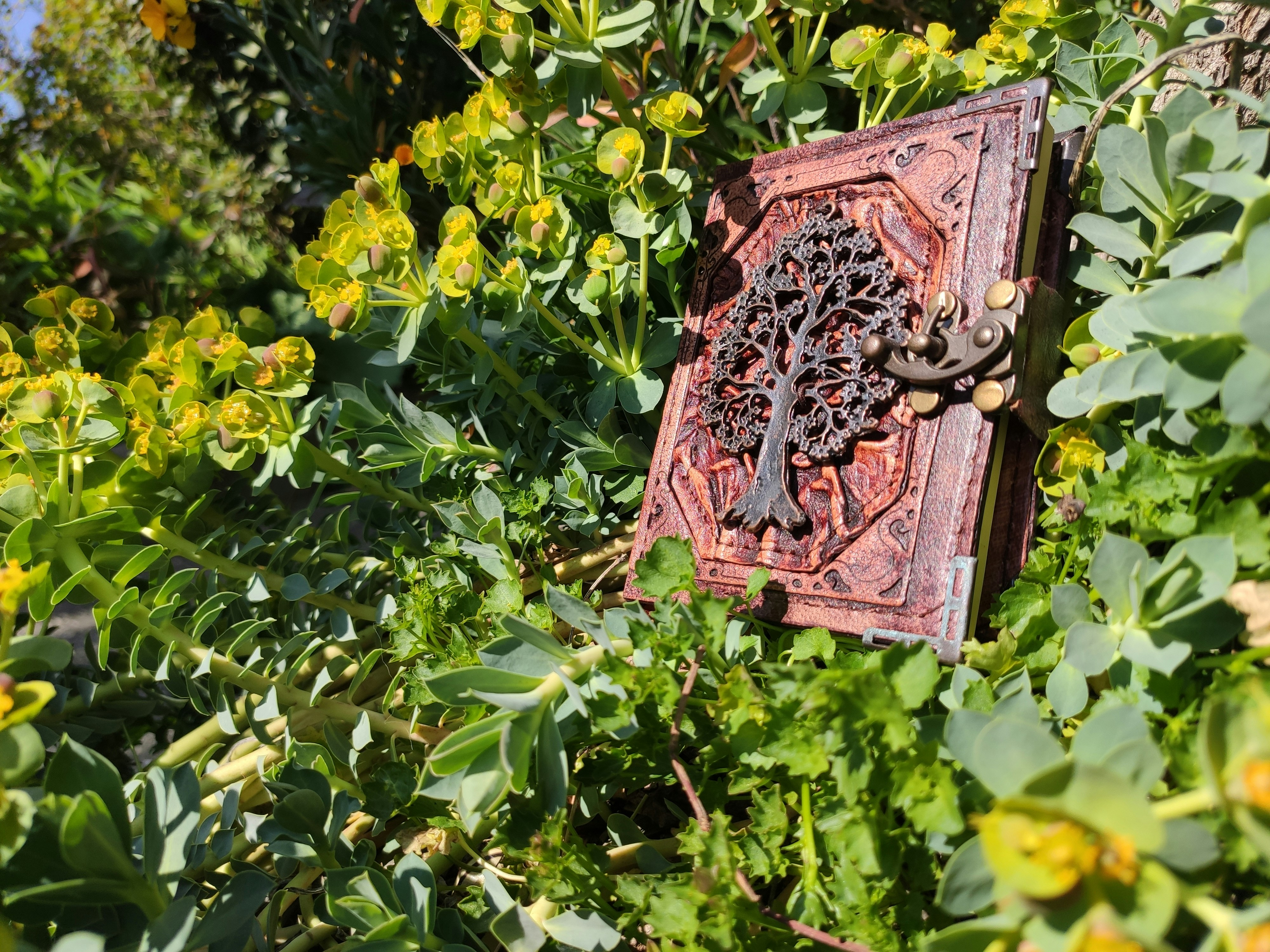 Leather journal with botanical bookmark