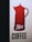 A graphic design featuring a red silhouette of a coffee pot with the word 'Hot' written in cursive script. Beneath the pot, the word 'COFFEE' is presented in bold, black uppercase letters on a light background. The design is simple and eye-catching with a strong contrast between the colors.