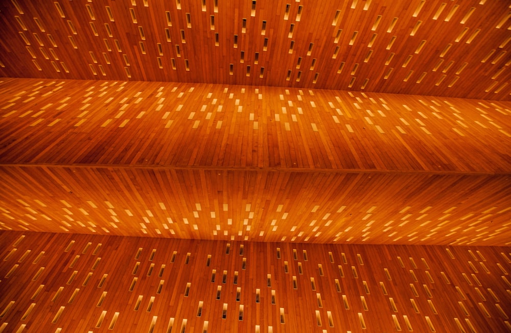 brown wooden ceiling with light