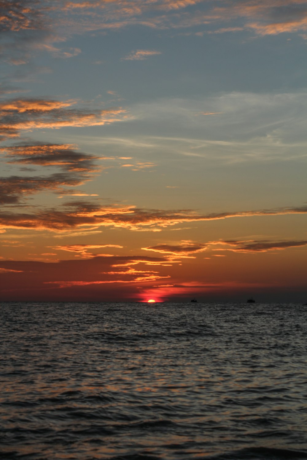 body of water during sunset