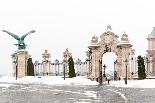 people standing on white snow covered field during daytime in Buda Castle Hungary