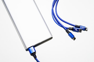 white and blue coated wires