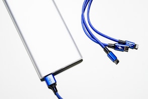 white and blue coated wires