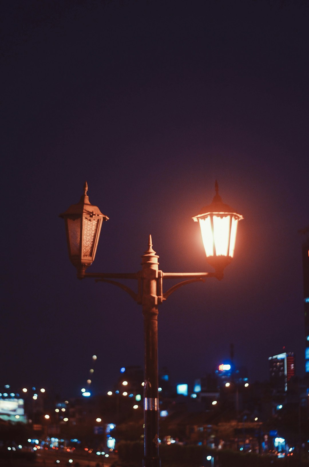 black street light during night time