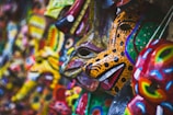 red yellow and blue tribal mask