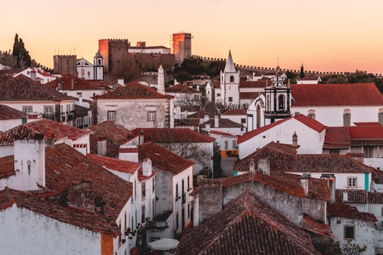 white and brown concrete houses during daytime in Óbidos Portugal