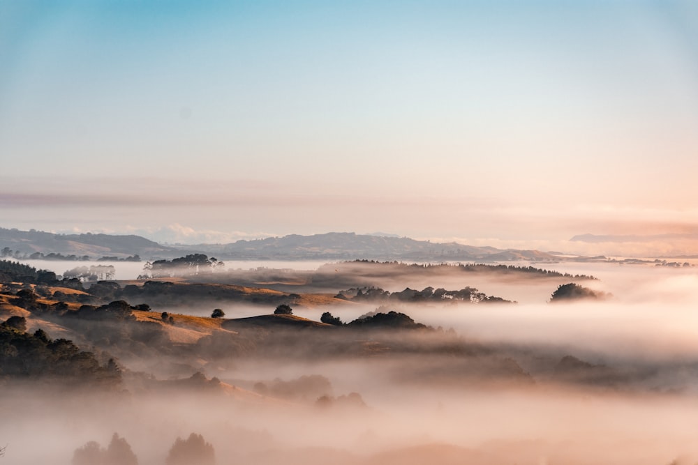 white clouds over the mountains