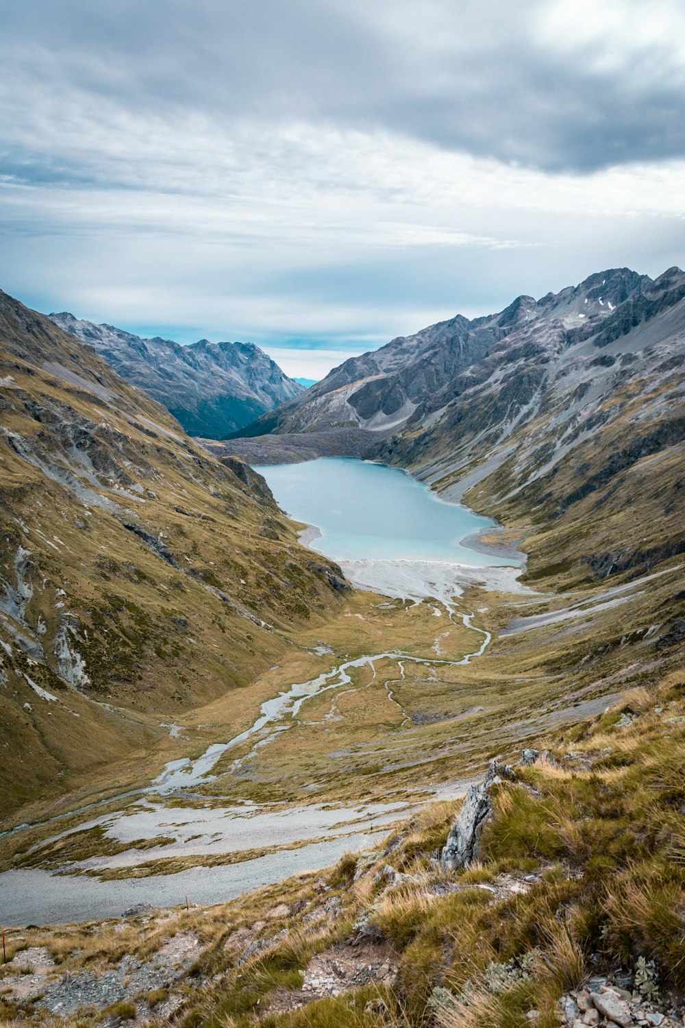 lake in the middle of mountains