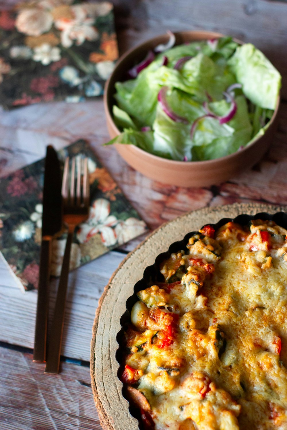 cooked food on blue ceramic plate