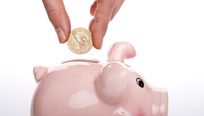 silver round coin on white ceramic pig coin bank