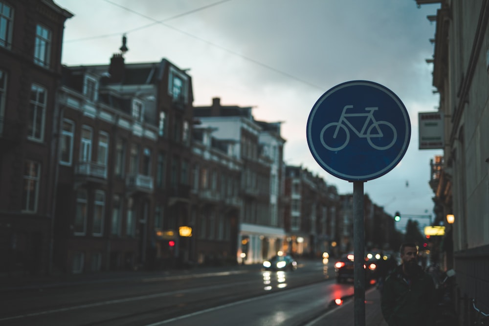 blue and white stop sign