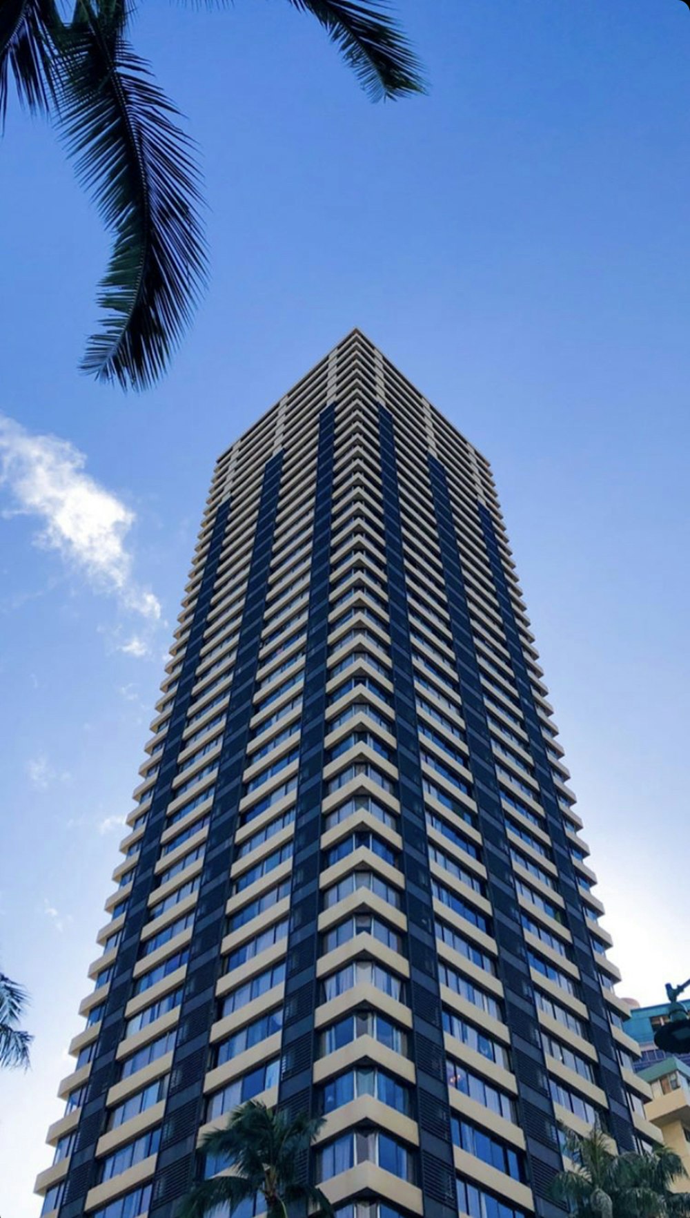 edifício de betão azul e branco