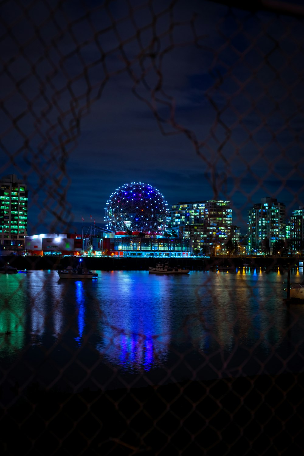 city skyline during night time