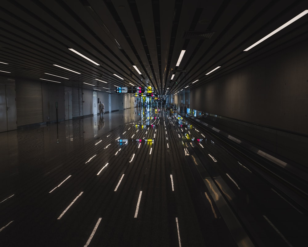 white light in tunnel during night time