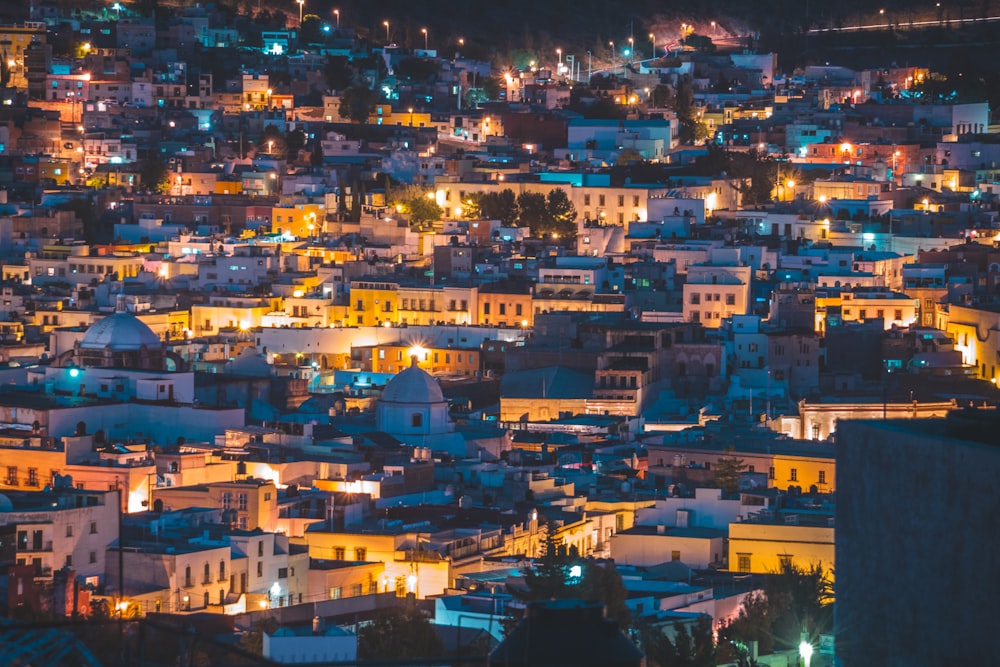 aerial view of city during night time