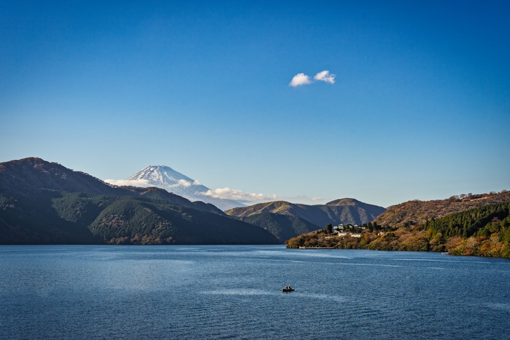 boat on water near mountain during daytime