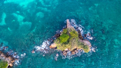 aerial view of green and brown island on body of water during daytime grenada google meet background