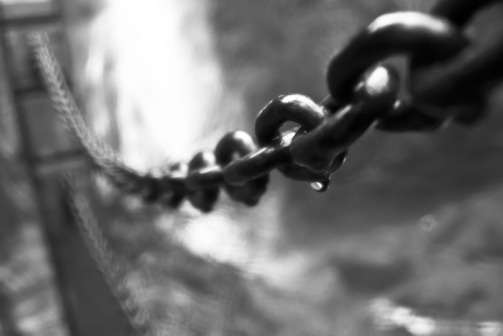Foto en escala de grises del eslabón de la cadena