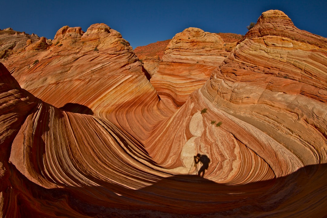 person walking on brown rock formation during daytime