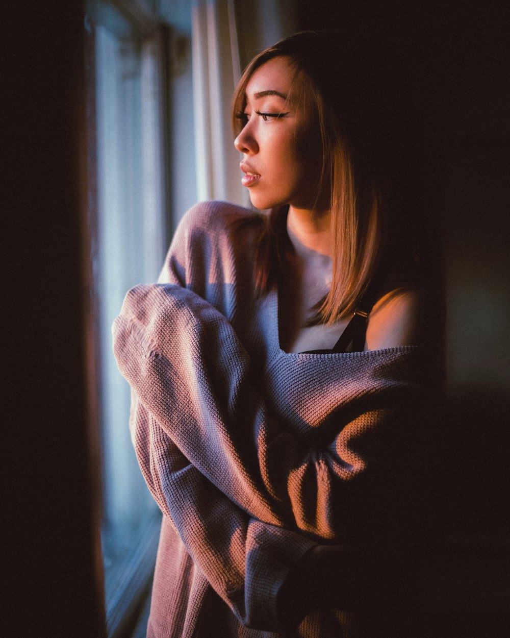 woman in white and black scarf