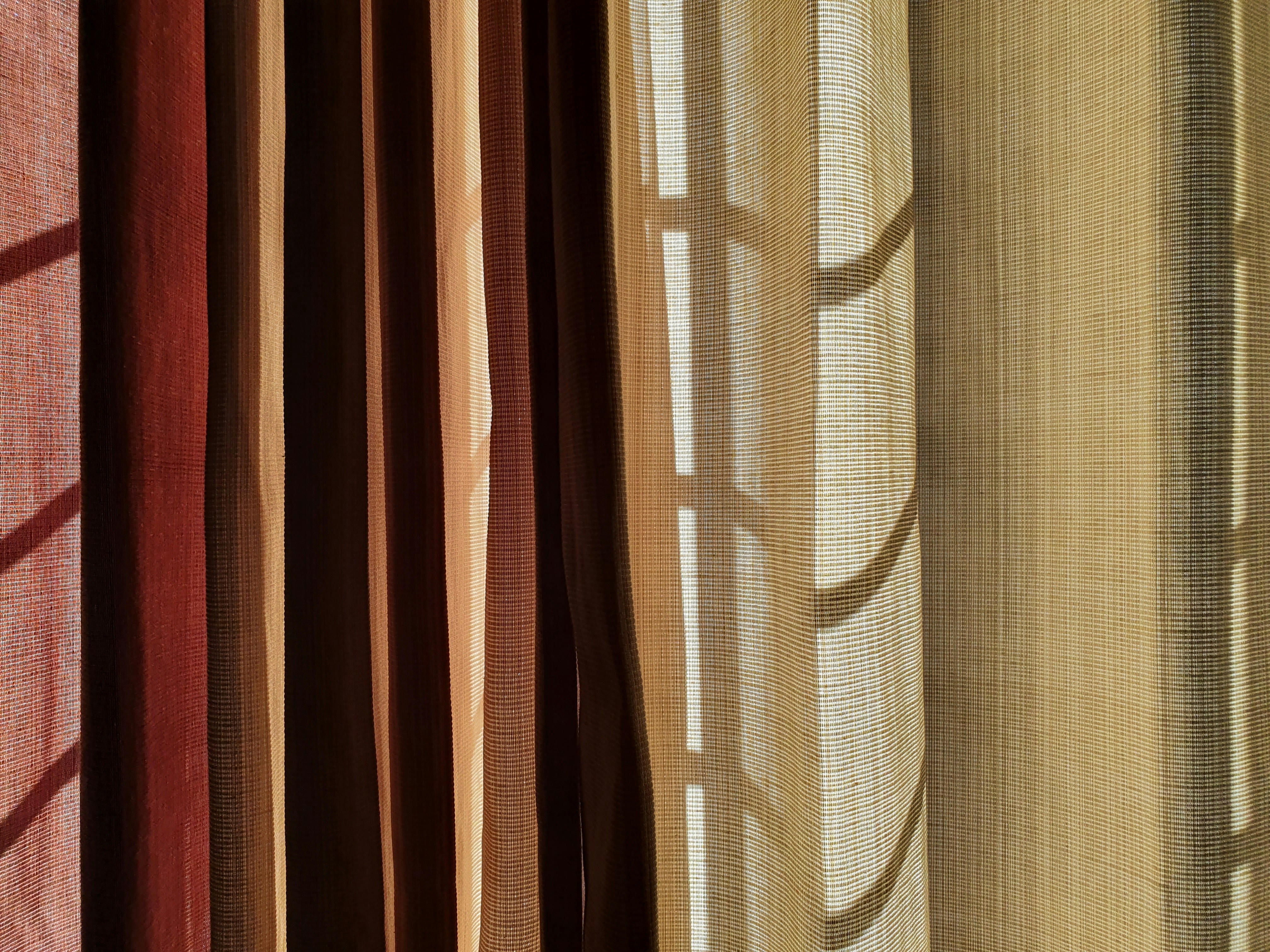 brown and white striped curtain