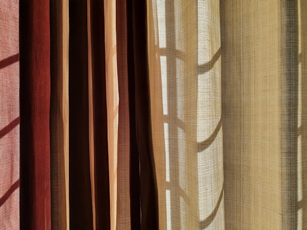 brown and white striped curtain