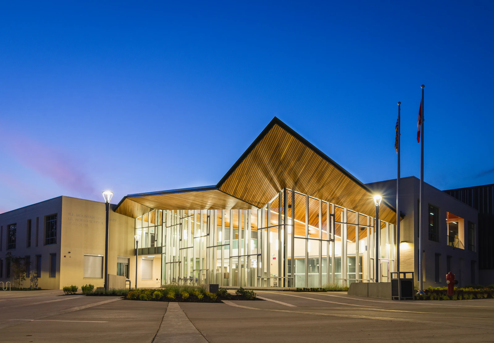 Modern educational facility building under blue sky