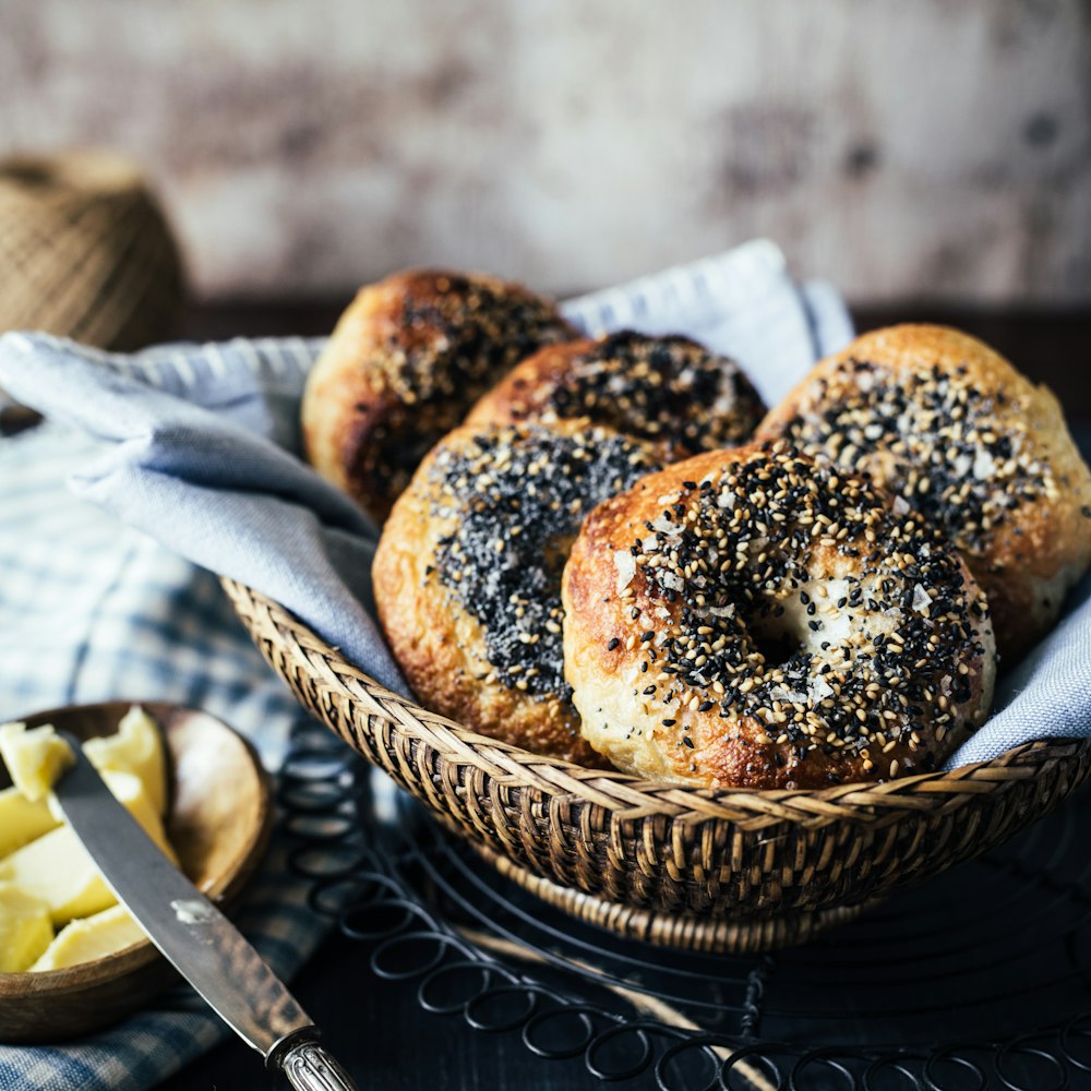 brown bread on brown woven basket