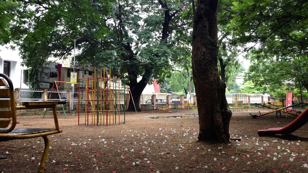 green and brown trees near white and brown building during daytime