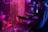 a dj mixing music in a dark room