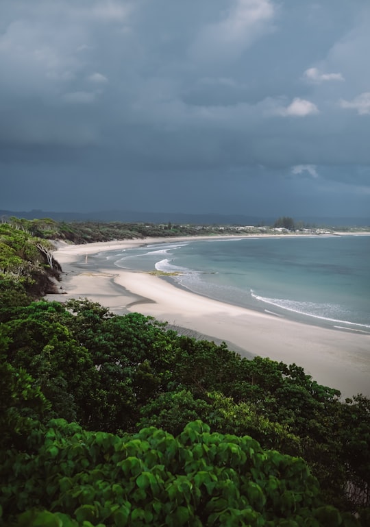green trees on seashore under cloudy sky during daytime in Byron Bay Australia