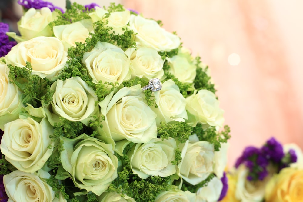 white and green bouquet of flowers