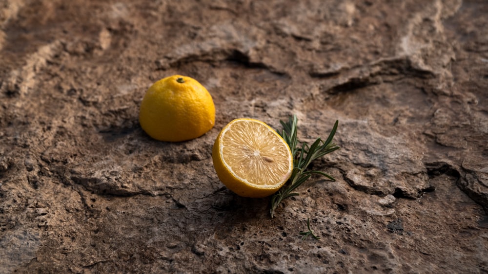 yellow lemon fruit on brown soil