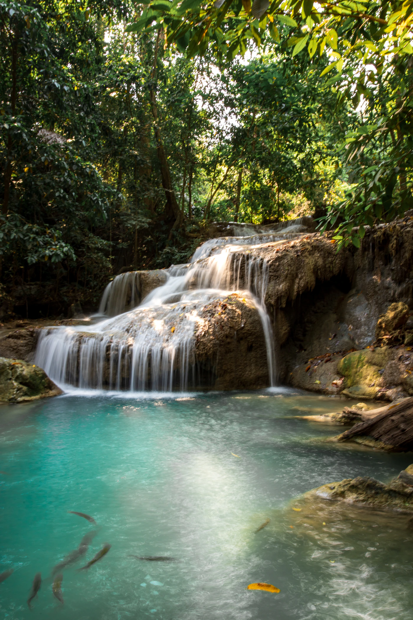 Emerald pools and cascading water at Erawan Falls, Kanchanaburi, Thailand