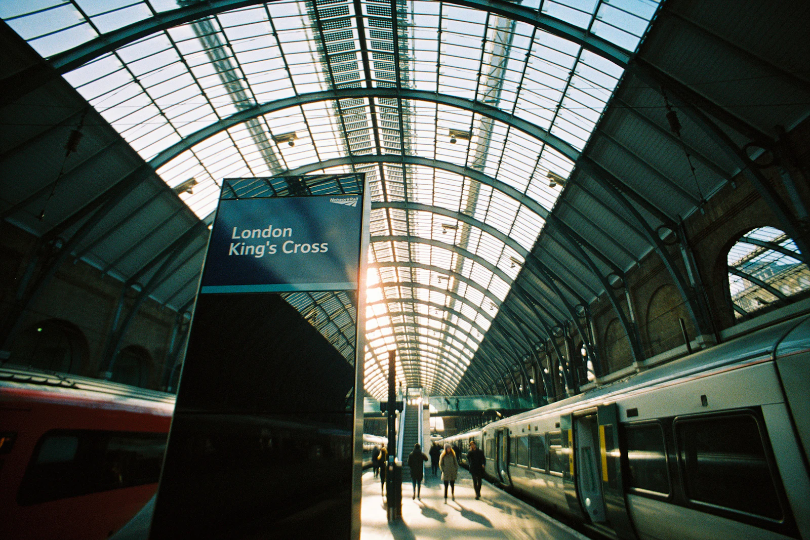 Illustrative travel photograph for this guide: London King's Cross train station platform