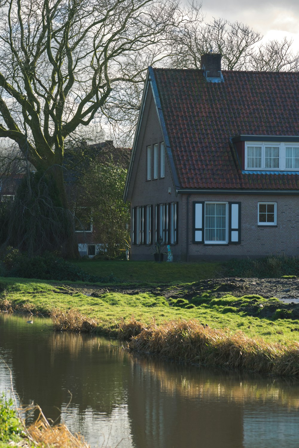 brown and white house beside river during daytime