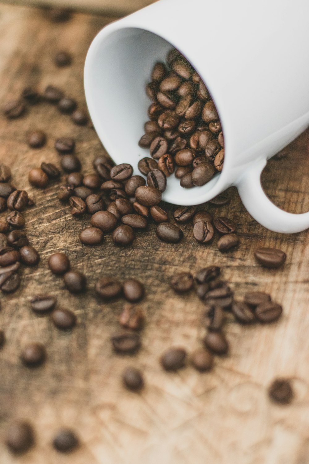 white ceramic mug on brown coffee beans