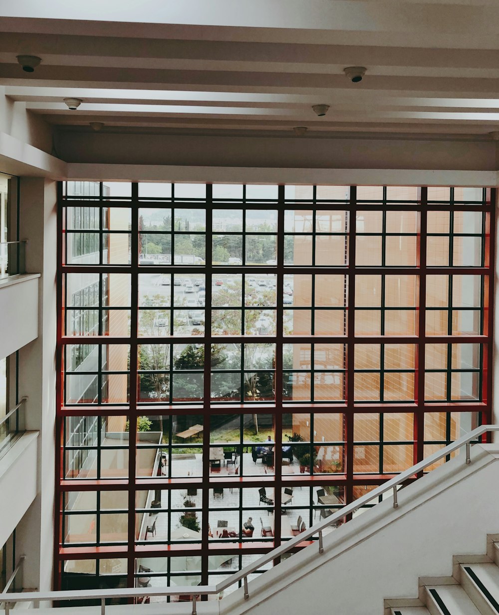 white wooden framed glass window