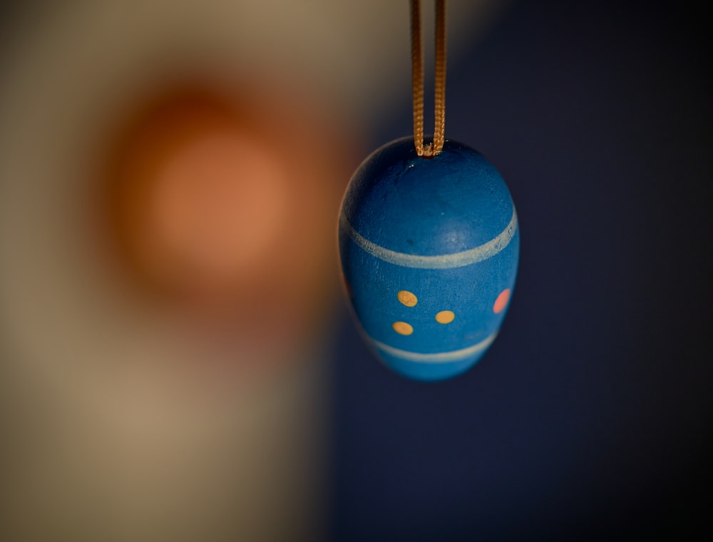 blue and white polka dot egg ornament