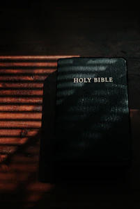 black and white book on brown wooden table