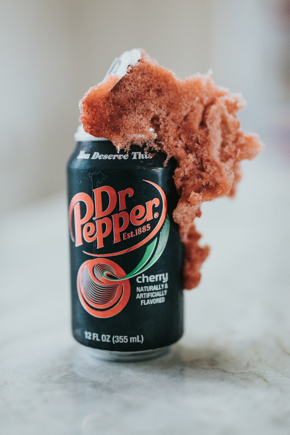 dr pepper cherry can on white textile