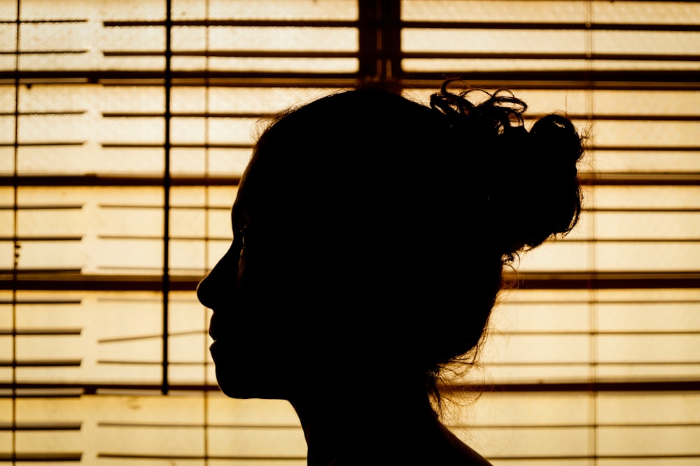 silhouette of woman near window blinds